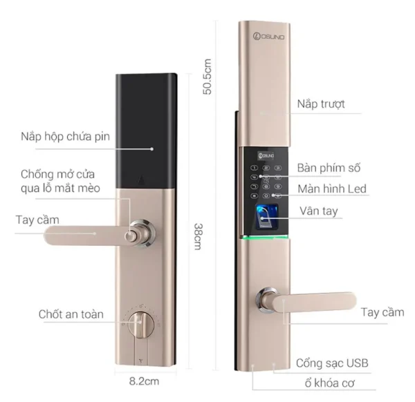Khóa Vân Tay Cửa Gỗ Chung Cư Chống Nhìn Trộm OSN-3365 - Hình ảnh 3
